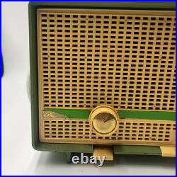 Vintage Philips Green B2X12A/79F Tube Radio AM FM Working 1950s Mid Century