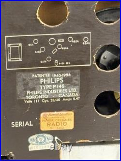 Vintage Philips P145 Tube Radio Working AM Shortwave Wood Cabinet Toronto 1950s