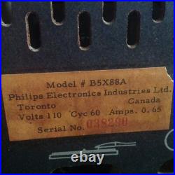 Vintage Phillips B5X88A Bi-Amplifiers AM/FM/SW Tube Radio, no Norelco