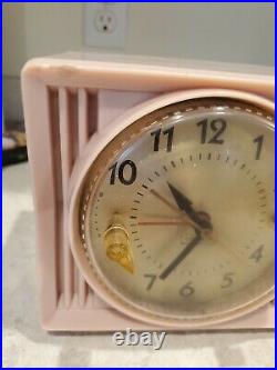 Vintage Pink Motorola 57CS Tube AM Radio w Telechron Clock