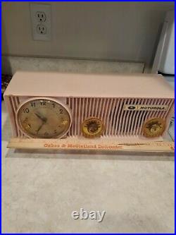 Vintage Pink Motorola 57CS Tube AM Radio w Telechron Clock