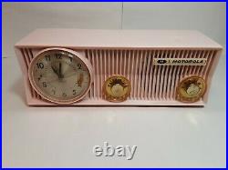 Vintage Pink Motorola 57CS Tube AM Radio w Telechron Clock In Working Condition