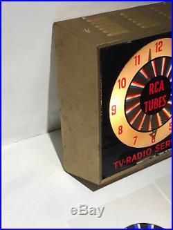 Vintage RCA Radio Lighted Clock TV Tubes Service RCA Advertising Light Sign NICE