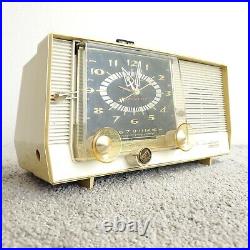 Vintage RCA Victor C-4EM Tube Radio Clock Levermatic AM MCM Cream White Works