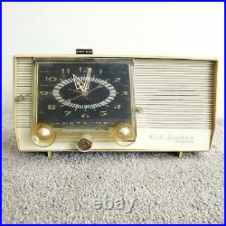 Vintage RCA Victor C-4EM Tube Radio Clock Levermatic AM MCM Cream White Works