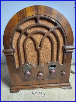 Vintage RCA Victor Cathedral Tube Radio Wood Cabinet 1930s Antique