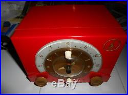 Vintage RED Emerson Model 724 Series D Tube Alarm Clock Radio WORKS restored