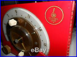 Vintage RED Emerson Model 724 Series D Tube Alarm Clock Radio WORKS restored