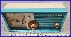 Vintage Radio Motorola Blue Tube Alarm Clock/Radio model 5C24CW 1957