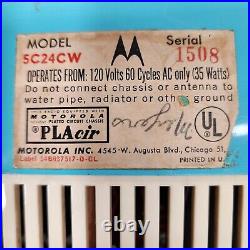 Vintage Radio Motorola Blue Tube Alarm Clock/Radio model 5C24CW 1957