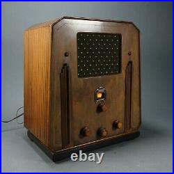 Vintage Rare 1930's Clarion Tube Radio Art Deco Style Wood Tombstone Cabinet