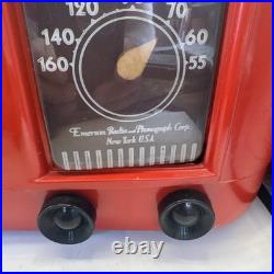 Vintage Red Bakelite 1940's Emerson 522 Radio Working AM Tube