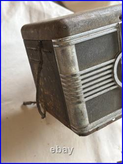 Vintage Silver tone Tube Radio Art Deco Mid-Century Modern Rare Old Original
