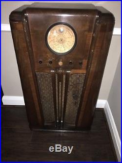 Vintage Silvertone Console Radio 1937 Brown Wood Used Collectable