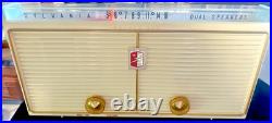Vintage Sylvania 6T14 Deluxe Six Dual Speaker Tube Radio Mid Century Clean