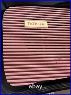 Vintage TRAV-LER Radio T-204 Pink Black RARE Tube Radio Travler WORKING Tabletop