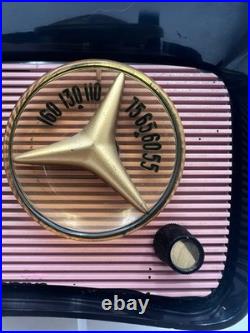 Vintage TRAV-LER Radio T-204 Pink Black RARE Tube Radio Travler WORKING Tabletop