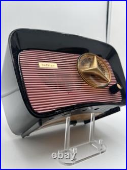 Vintage TRAV-LER Radio T-204 Pink Black RARE Tube Radio Travler WORKING Tabletop