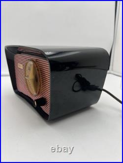 Vintage TRAV-LER Radio T-204 Pink Black RARE Tube Radio Travler WORKING Tabletop