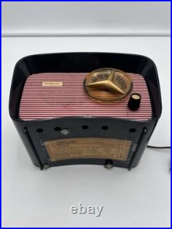 Vintage TRAV-LER Radio T-204 Pink Black RARE Tube Radio Travler WORKING Tabletop