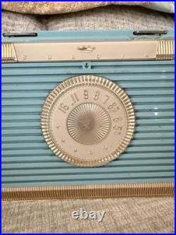 Vintage The Companion By BULOVA Portable Vacuum Tube Radio Teal Blue Gold Trim