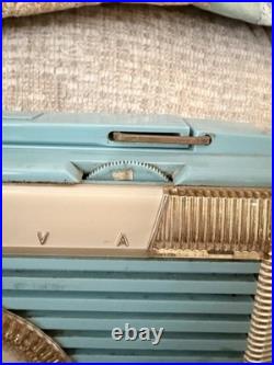 Vintage The Companion By BULOVA Portable Vacuum Tube Radio Teal Blue Gold Trim