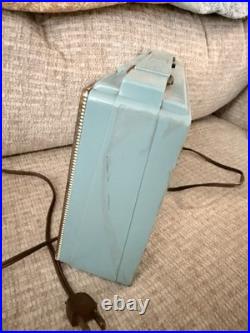 Vintage The Companion By BULOVA Portable Vacuum Tube Radio Teal Blue Gold Trim