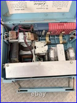 Vintage The Companion By BULOVA Portable Vacuum Tube Radio Teal Blue Gold Trim