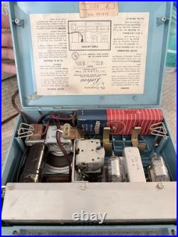 Vintage The Companion By BULOVA Portable Vacuum Tube Radio Teal Blue Gold Trim
