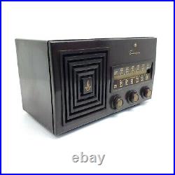 Vintage Tube Radio Emerson Model 659 AM FM Brown Bakelite Case Tabletop MCM