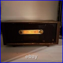 Vintage Tube Radio Philco Twin Speaker Brown AM Tabletop MCM Woodgrain Powers ON