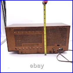 Vintage Tube Radio Philco Twin Speaker Brown AM Tabletop MCM Woodgrain Powers ON
