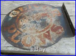 Vintage VERY RARE 2-Side OLIVER PLOWS FARM Tractor Metal Advertising Flange SIGN
