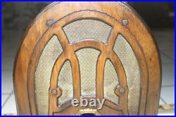 Vintage Wood Tube Radio King Brand appx 1930 Cathedral Refinished 13 3/8 H