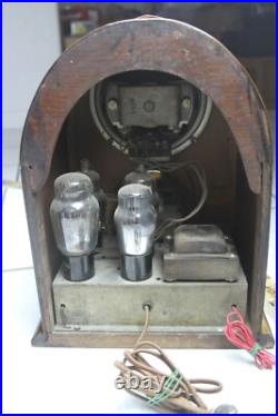 Vintage Wood Tube Radio King Brand appx 1930 Cathedral Refinished 13 3/8 H