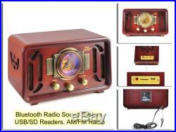 Vintage Wooden Radio Retro Style Antique USB/SD Readers Bluetooth Radio System