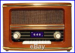Vintage Wooden Radio Retro Table Top Bluetooth Speaker & AM/FM Handmade Cabinate