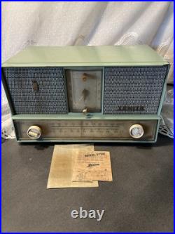 Vintage Zenith 4 Tube Clock Works Radio Static Mint Green Model B728f Vintage Zenith 4 Tube Clock Works Radio Static Mint Green Model B728f