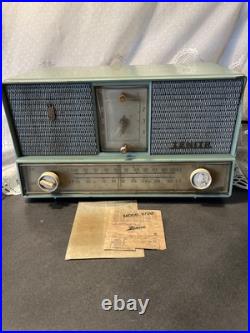 Vintage Zenith 4 Tube Clock Works Radio Static Mint Green Model B728f Vintage Zenith 4 Tube Clock Works Radio Static Mint Green Model B728f
