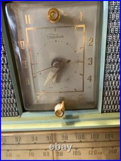 Vintage Zenith 4 Tube Clock Works Radio Static Mint Green Model B728f Vintage Zenith 4 Tube Clock Works Radio Static Mint Green Model B728f