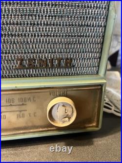 Vintage Zenith 4 Tube Clock Works Radio Static Mint Green Model B728f Vintage Zenith 4 Tube Clock Works Radio Static Mint Green Model B728f