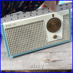 Vintage Zenith F510B Bel-Air Blue & White AM Tube Radio Works Tested 1955 MCM