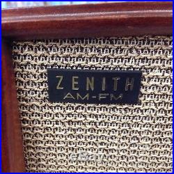 Vintage Zenith G-730 AM-FM Tube Radio Wood Cabinet Works Fine BIN E101