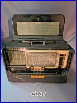 Vintage Zenith L600 Trans-Oceanic Portable Tube Radio 1950s Black Luggage Case