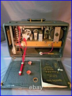 Vintage Zenith L600 Trans-Oceanic Portable Tube Radio 1950s Black Luggage Case