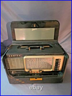 Vintage Zenith L600 Trans-Oceanic Portable Tube Radio 1950s Black Luggage Case