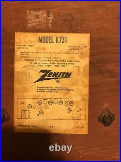 Vintage Zenith Long Distance Radio Model K731 AM FM