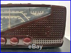 Vintage Zenith Split Face AM/FM Brown Bakelite Radio Tested Works