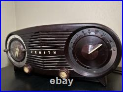 Vintage Zenith Tube Bakelite Alarm Clock Radio Owl Eyes Brown Works