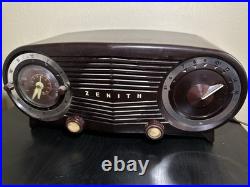 Vintage Zenith Tube Bakelite Alarm Clock Radio Owl Eyes Brown Works